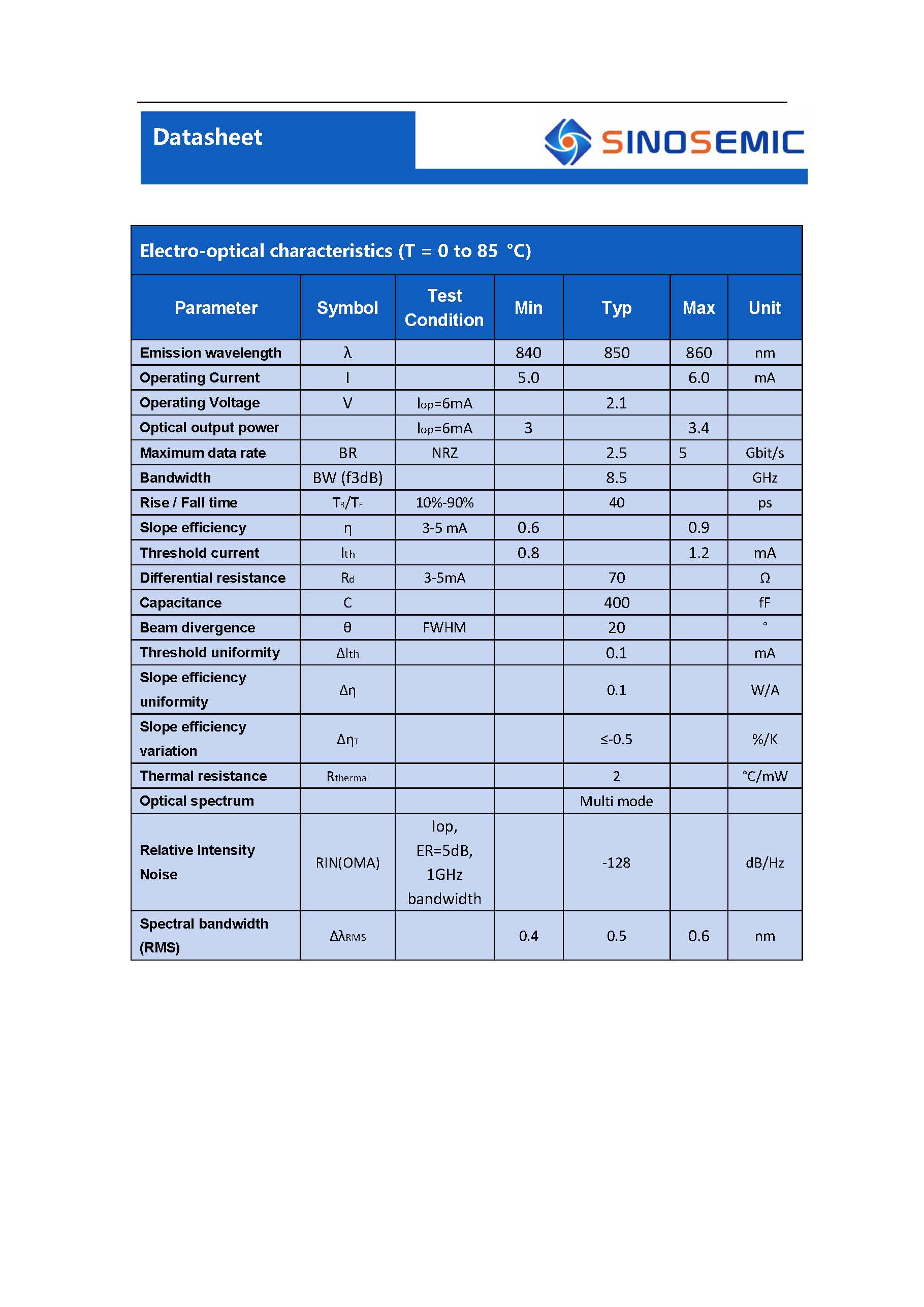 850nm2.5G VCSEL芯片異面電極VDS85B0001